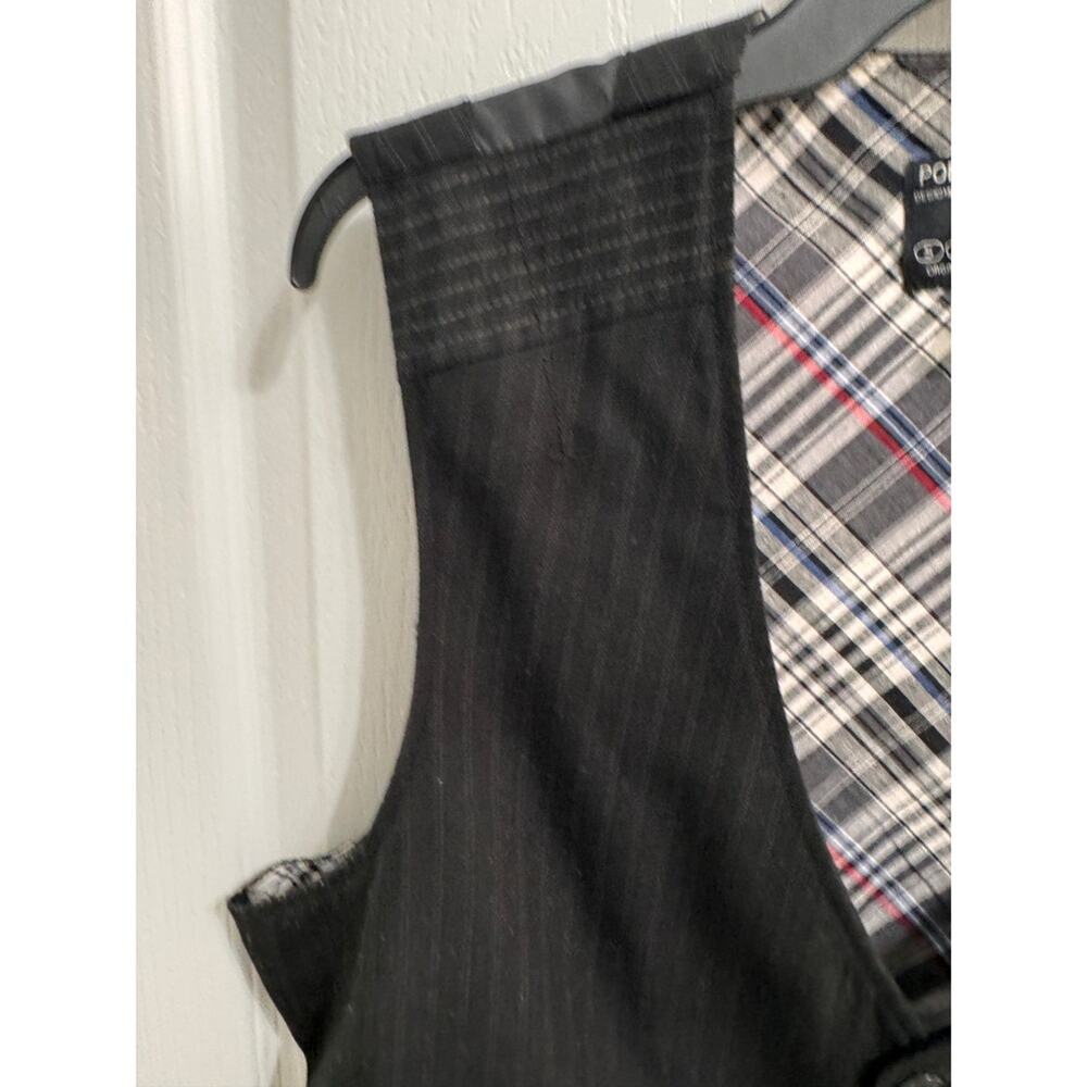 Pop Icon Clothing Black Pinstripe Vest Mens Plaid‎ Lined V-Neck Button Front xl - Picture 5 of 9